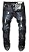 MR. R Men's Button Fly Slim Ripped Distressed Denim Jeans