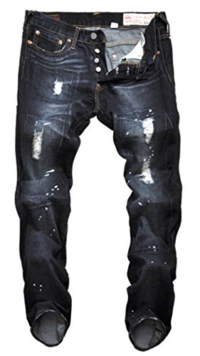 MR. R Men's Button Fly Slim Ripped Distressed Denim Jeans