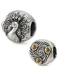 Genuine Ohm Beads (TM) Product. 925 Sterling Silver Pretty Peacock Bead Charm. 100% Satisfaction Guaranteed.