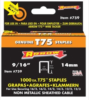 Arrow 759 T75 9/16 staples (1000/Box)