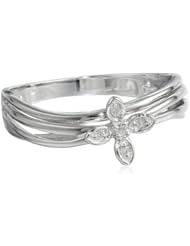Sterling Silver Flower Crisscross Diamond Ring (0.02 cttw, I-J Color, I2-I3 Clarity)