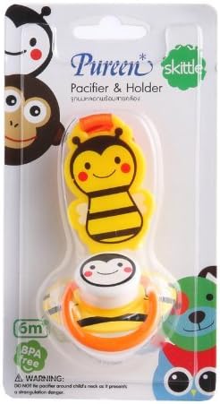 New Pureen Skittle Soother Baby Pacifier and Holder BPA Free for 6 Months+ (Bee) by Pureen