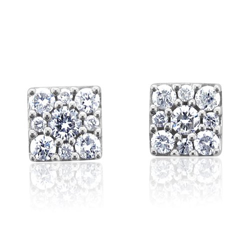 14k White Gold Cluster Diamond Earrings Studs (HI, I, 0.50 carat)