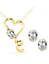 2.45 Ct Oval White Topaz 14K Yellow Gold Pendant Earrings Set