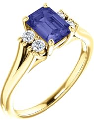14K Yellow Gold 7.00x5.00mm Emerald Cut Tanzanite and Diamond Ring -- LIFETIME WARRANTY