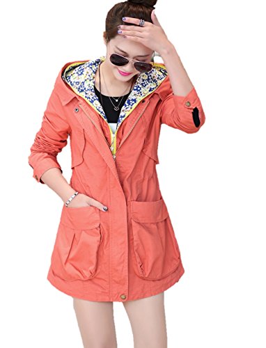 レディースアウター5色 フード付き スプリングジャケットコート フロントジッパークロス 長袖 カジュアル ウィンドブレーカー 裏地花柄 ハーフ丈 ストリート 防寒着 エレガント 春秋 クマのぬいぐるみ付き K-2446