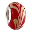 Pandora Style Charm Bead (Z401) - Glass (14mm x 9mm) (fits Troll too) ~ Red with Cream Swirls
