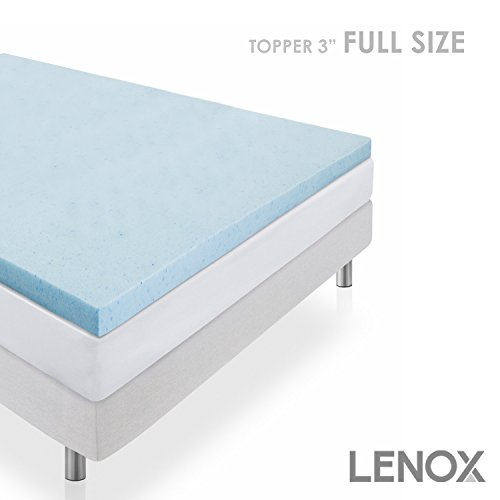 Cool Gel Full Size Memory Foam Mattress Topper by LENOX, 3 Inch Thick Adaptive Support Smart Pressure Point Relief Ultra Breathable Design Cooling Technology 5 Year Market Leading Warranty