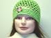 Cp157, Hand Crocheted Lime Color Gimp Skull Cap for Men, Women and Teens Trimmed with Metallic American Flag with Latch