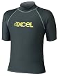 Xcel Boy's 4-Way Stretch Fabric Short Sleeve Rashguard with Large Graphics (Graphite-Gold Stitch)