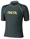 Xcel Boy's 4-Way Stretch Fabric Short Sleeve Rashguard with Large Graphics (Graphite-Gold Stitch) Xcel Boy's 4-Way Stretch Fabric Short Sleeve Rashguard with Large Graphics (Graphite-Gold Stitch)