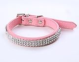 Puppy-league® Pu Leather Diamond Dog Collars Necklace Strap with Rhinestone Heart Pendant (Pink, S)