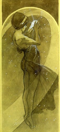 Girl Looking Stars North Star Study 1902 By Alphonse Mucha Was a Czech Art Nouveau Painter and Decorative Artist 7