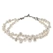 Handmade Multistrand White Pearl Bracelet With Silver Flower Beads