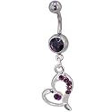 Belly Navel Rings Purple Crystal Heart Outline Dangle Birthstones Jewelry