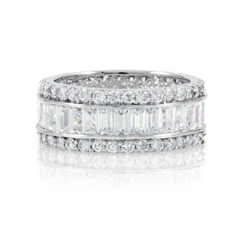 Ling-Ling’s Triple Row CZ Eternity Band – 925 Sterling Silver Baguette And Round Cut CZ