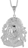 Sterling Silver 2 15/16 (75 mm) Diamond Cut Jesus Face Pendant