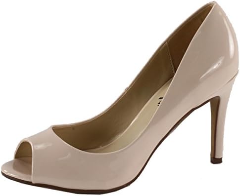 Atrevida Women's Tabina-01 Patent Leather Peep Toe Pumps (9 B(M) US, Nude Patent)