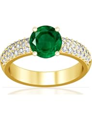 18K Yellow Gold Round Cut Emerald Ring With Sidestones