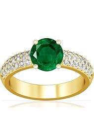 14K Yellow Gold Round Cut Emerald Ring With Sidestones