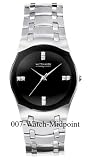 Whittnauer Swiss Wrist Watches-Wittnauer Montserrat Men's Diamond Watch 10D02 Black dial. 8 diamonds. Slightly domed sapphire crystal. Stainless steel case and bracelet. Deployment buckle with lock. Water resistant