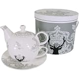 Holiday Deer Silhouette Tea For 2 Pot and Cup in Gift Box