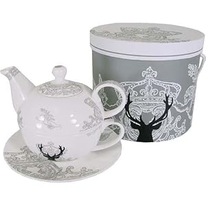 Holiday Deer Silhouette Tea For 2 Pot and Cup in Gift Box