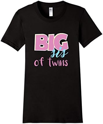 Women's CUTE BIG SIS OF TWINS T-SHIRT Sister Perfect Gift Large Black
