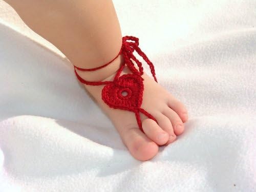 Hip Mall Cute Handmade Knit Heart-shaped Pink Barefoot Summer Sandals Newborn Baby Gifts Feet Decorated