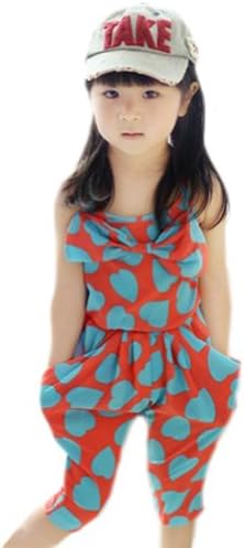 Zehui Baby-girls Harem Chiffon Heart Pattern Jumpsuit Cropped Trousers