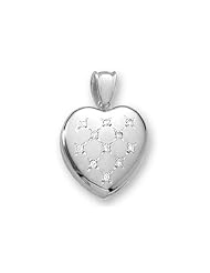 18k Premium Weight White Gold Diamond Heart Picture Locket 3/4 inch x 3/4 inch in 18K