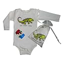 Kiwi Industries Organic Cotton Onesie And Rattle Gift Set, Lizard, 3-6 Mos