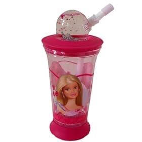 Beautiful Barbie Girls water botte with crown snow gloves andflex straw