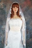 1 Tier White Cathedral Length Jeweled Mantilla Lace Bridal Wedding Veil
