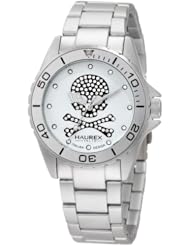 Haurex Italy Womens 7K374DWS Ink Silver Aluminum Crystal Skeleton Bracelet Watch