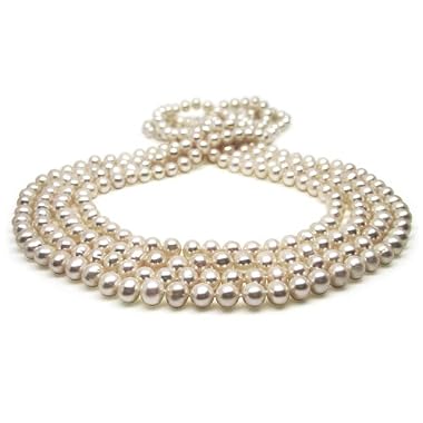 HinsonGayle Glamour Collection Handpicked Ultra-Luster 6.5-7.0mm White Cultured Pearl Rope Necklace (82 Inches)