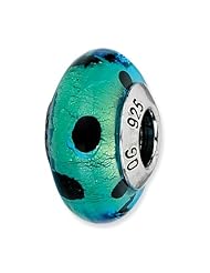 Sterling Silver Reflections Teal with Black Dots Italian Murano Bead