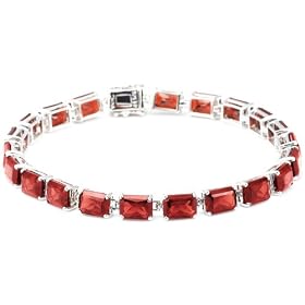 Sterling Silver Garnet Rectangular-Shaped Stone Bracelet, 7 by