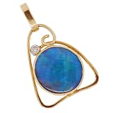 Natural Black Opal & Diamond in a Hand Crafted 18K, 22K & Platinum Pendant