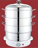 Secura 3-Tier 6-Quart Stainless Steel Electric Food Steamer, w/ Steam360 technology
