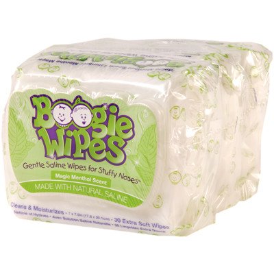Boogie Wipes Magic Menthol Scent Saline Nose Wipes, 30 Count, 3 pk.