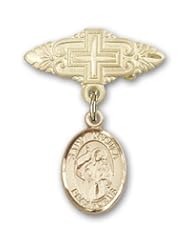 14K Gold Baby Badge with St. Ursula Charm and Badge Pin with Cross
