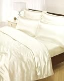 Matching Bedrooms Luxury Satin Cream Double Bedding Set Includes Duvet Cover, Fitted Sheet and 4 Pillowcases