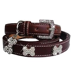 "Luxe Bone" 157 Swarovski crystals jewelled Leather Dog Collar - Chocolate /Medium (12"-16")