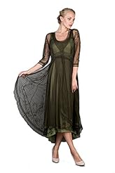 V-neck Tea Length Cotton/Rayon/Tulle Lace Vintage Embroidered  Dress