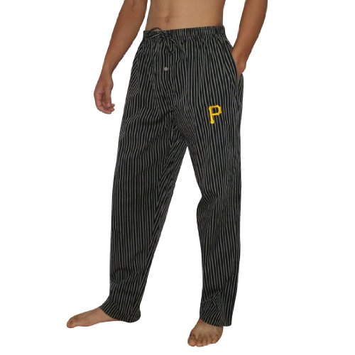 Mens MLB Pittsburgh Pirates Striped Finest Thermal Sleepwear / Pajama Pants - Black & Grey (Size: L)