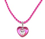 Angelique De Paris Petit Amour Platinum Rhodium Finish Twisted Silk Cord Necklace with Resin Heart Pendant in Pink