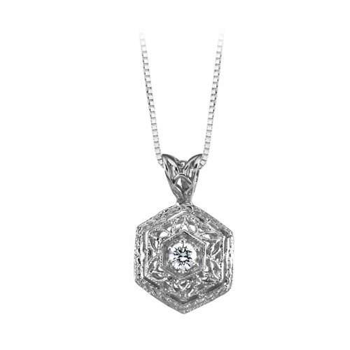 Click here for Platinum 1/10 ct. Diamond Filigree Pendant with Ch... prices