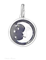 Sterling Silver Crescent Moon Stars On Blue Enamel Disc Charm