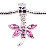 Schmetterling Bead Charm ohne Gewinde Silber plattiert mit Rosa Strass beads Schmetterling Bead Charm ohne Gewinde Silber plattiert mit Rosa Strass
